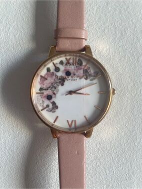 OLIVIA BURTON Pink Floral Dial Watch with Rose Gold Accents